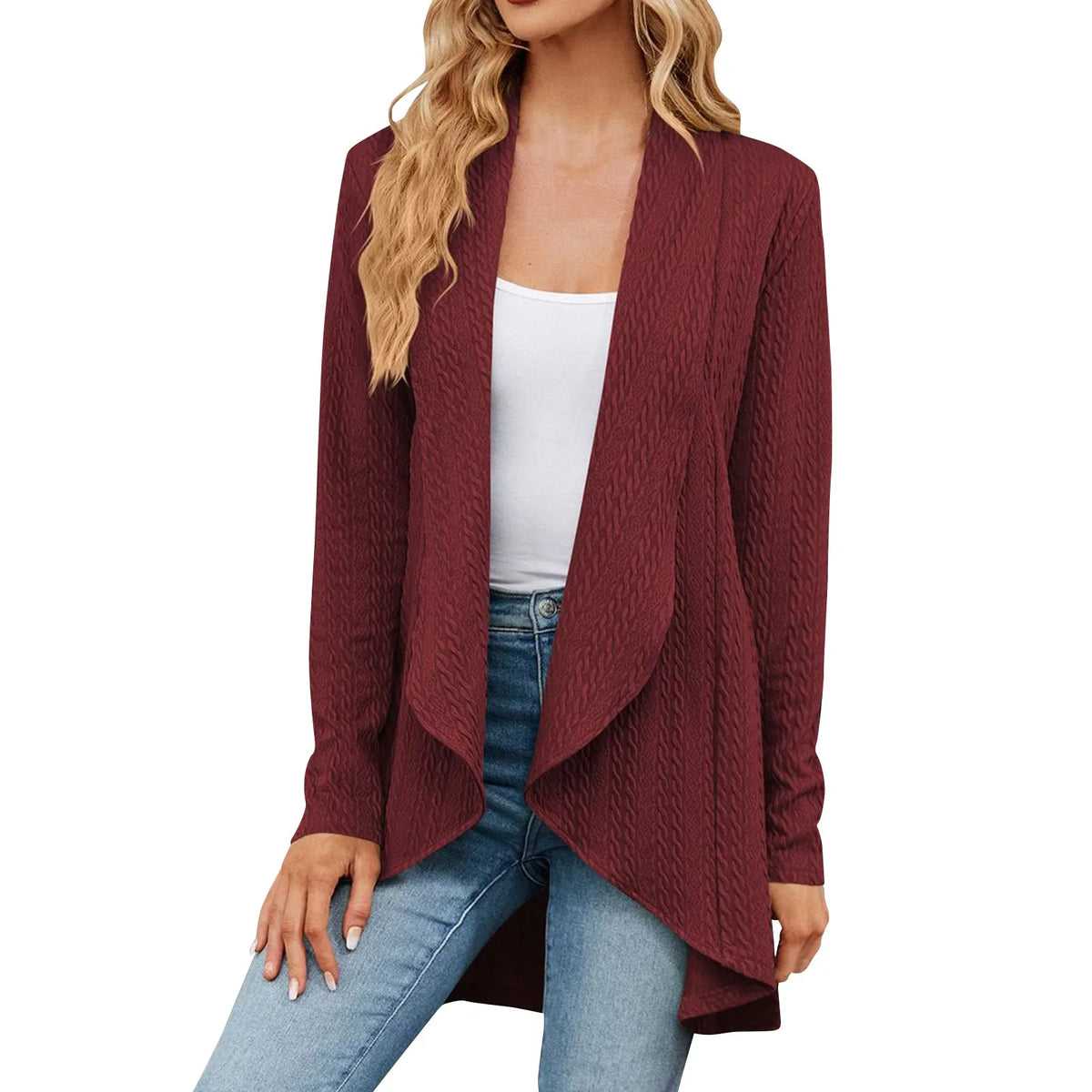 Women'S Draped Front Open Cardigan Casual Long Sleeve Lightweight Knitted Cardigans Ladies Autumn Winter Solid Sweaters