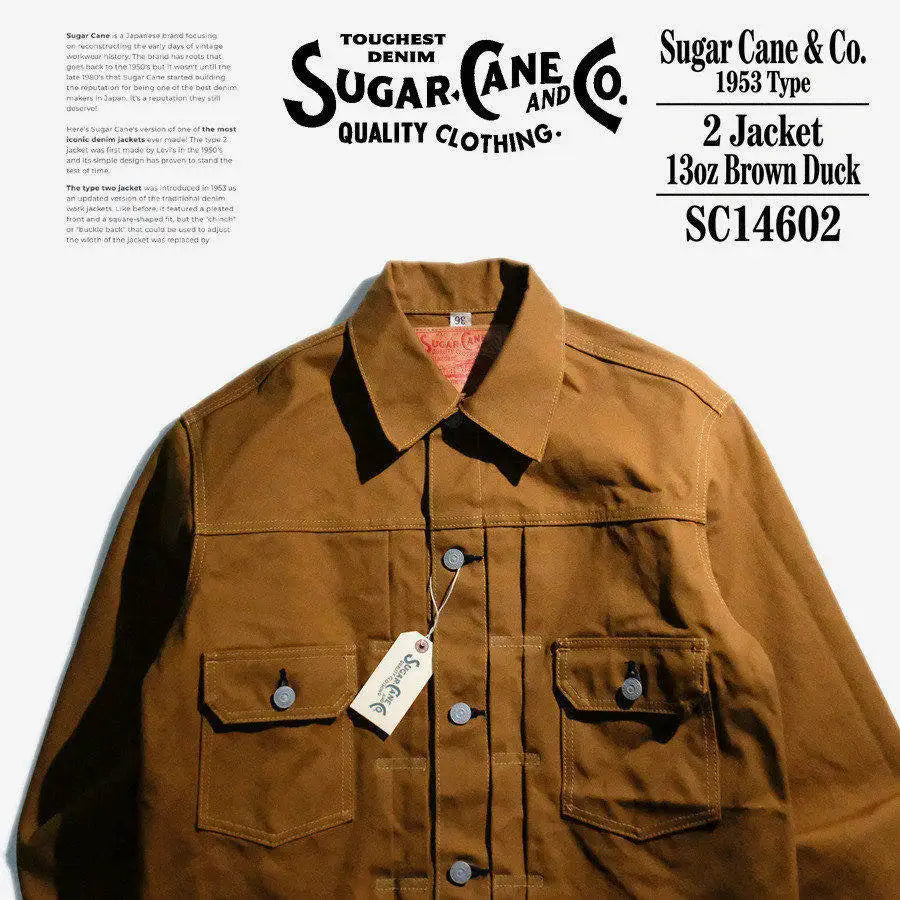 SUGAR CANE & CO 1953 Type 2 13oz Brown Red Ear Japanese Cotton Canvas Jacket