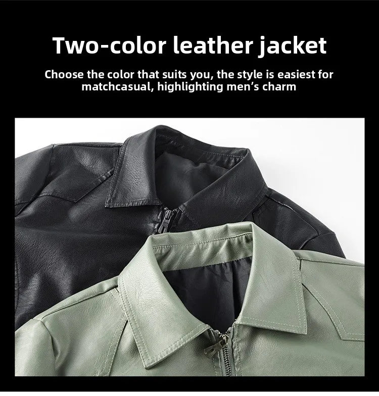 Men's Fashion Motorcycle Style Leather Jacket Autumn Winter Slim Fit Zipper Closure Casual Korean Large Size Coat Outerwear