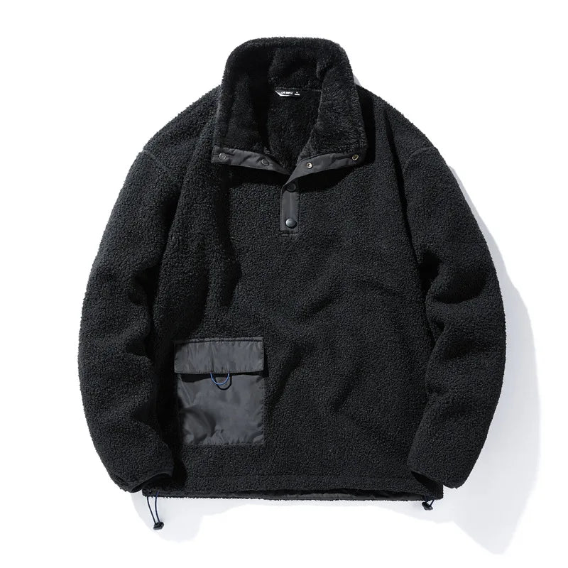 New Style Fleece Solid Color Pullover Top for Couples of Young Men in Japanese and Korean Styles in Autumn and Winter.