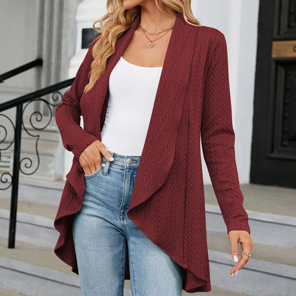 Women'S Draped Front Open Cardigan Casual Long Sleeve Lightweight Knitted Cardigans Ladies Autumn Winter Solid Sweaters