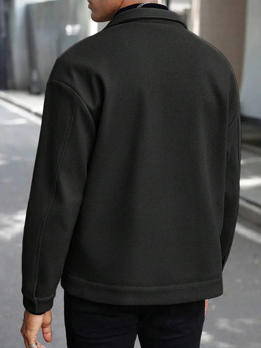 Autumn Winter Men Lapel Woolen Jacket Casual Business Style Loose Warm Thick Outerwear Daily Commute Fashion Sport Coat For Men