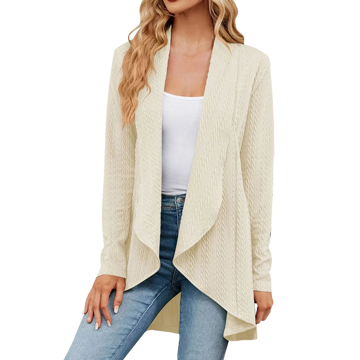 Women'S Draped Front Open Cardigan Casual Long Sleeve Lightweight Knitted Cardigans Ladies Autumn Winter Solid Sweaters