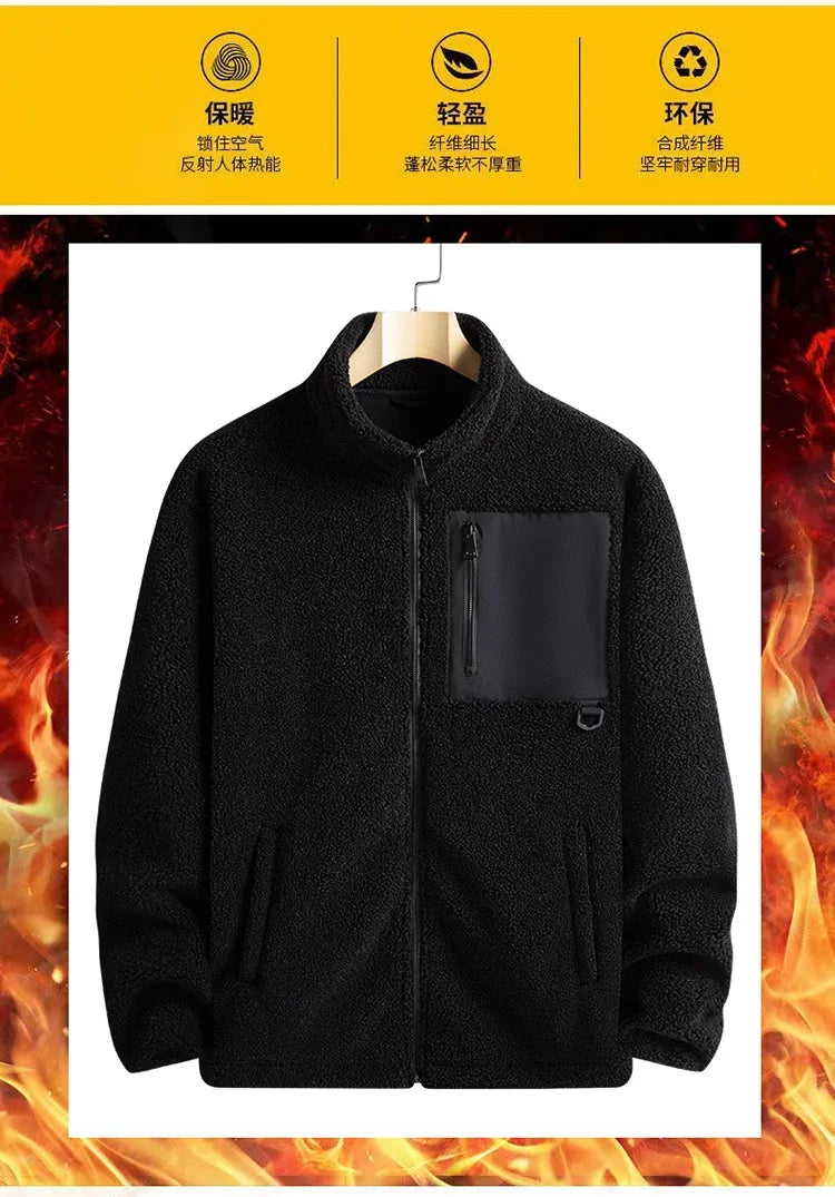 Cashmere Autumn Winter Men's Fleece Jackets Women's Solid Color Coats New Zipper Work Outwear Cold Weather Thermal Jacket