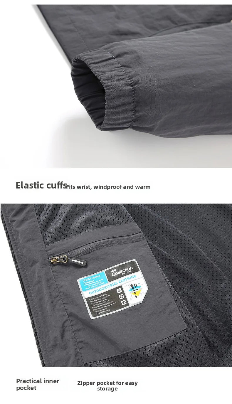 Spring Autumn Men's Jacket Thin Outdoor Fishing Travel Loose Casual Stand Collar Coat Versatile Trendy Large Size Polyester F...