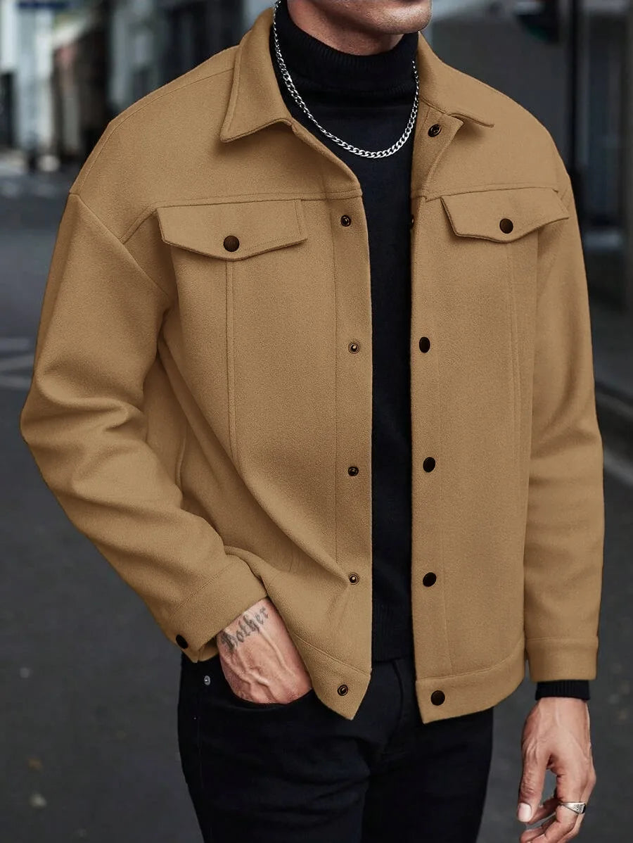 Autumn Winter Men Lapel Woolen Jacket Casual Business Style Loose Warm Thick Outerwear Daily Commute Fashion Sport Coat For Men