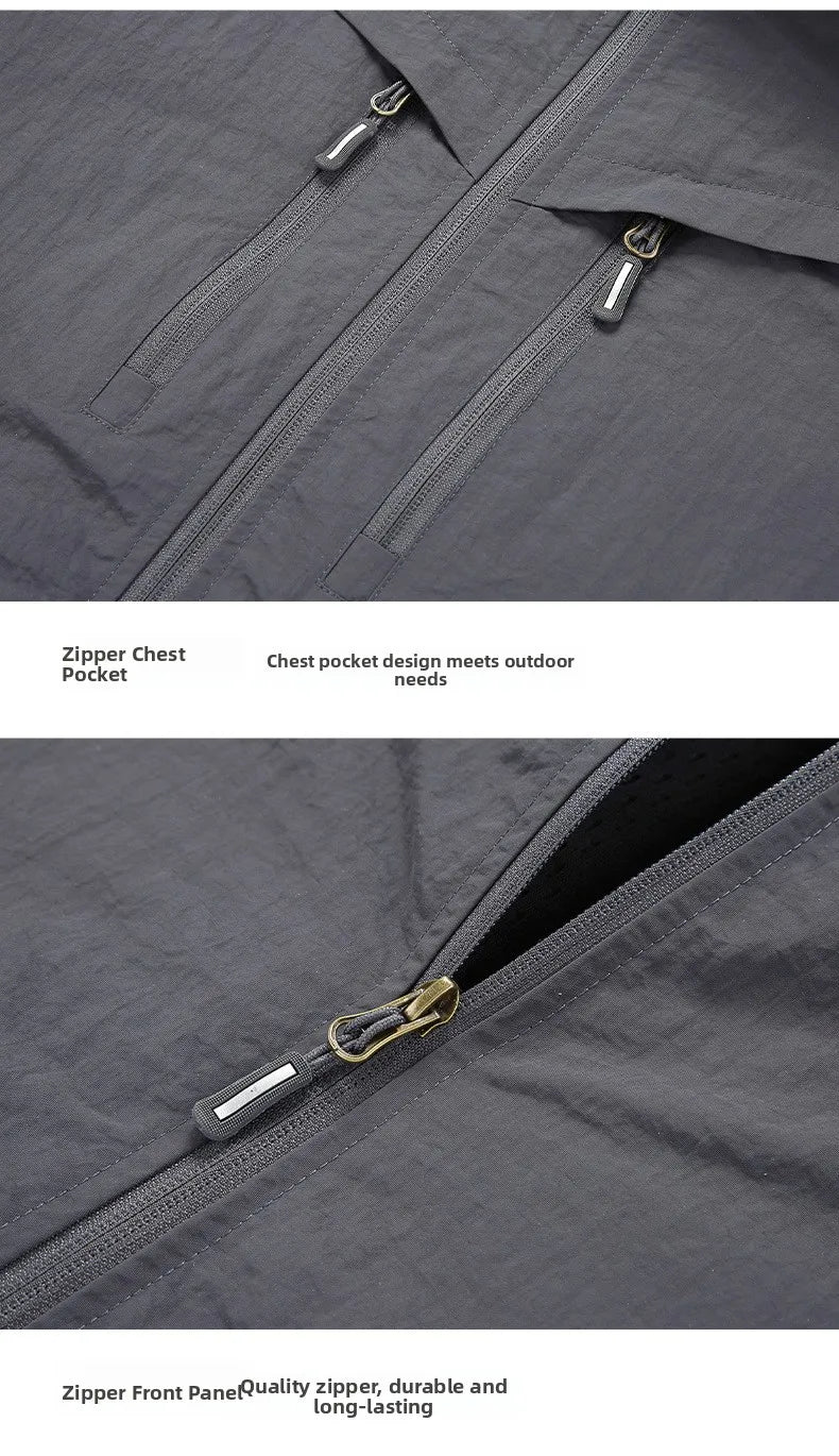 Spring Autumn Men's Jacket Thin Outdoor Fishing Travel Loose Casual Stand Collar Coat Versatile Trendy Large Size Polyester F...