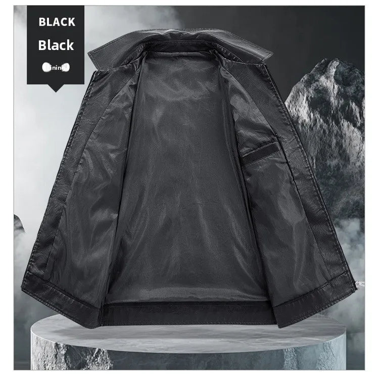 Men's Fashion Motorcycle Style Leather Jacket Autumn Winter Slim Fit Zipper Closure Casual Korean Large Size Coat Outerwear