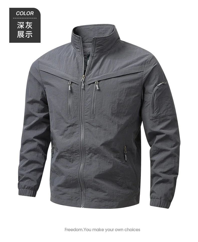 Spring Men Outdoor Multi Pockets Jacket Man Cargo Sports Windproof Tactical Zip Coat Male Waterproof Casual High Quality Jackets