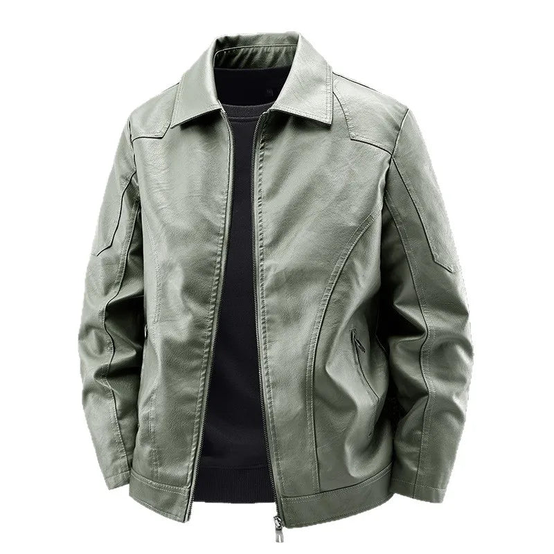 Men's Fashion Motorcycle Style Leather Jacket Autumn Winter Slim Fit Zipper Closure Casual Korean Large Size Coat Outerwear