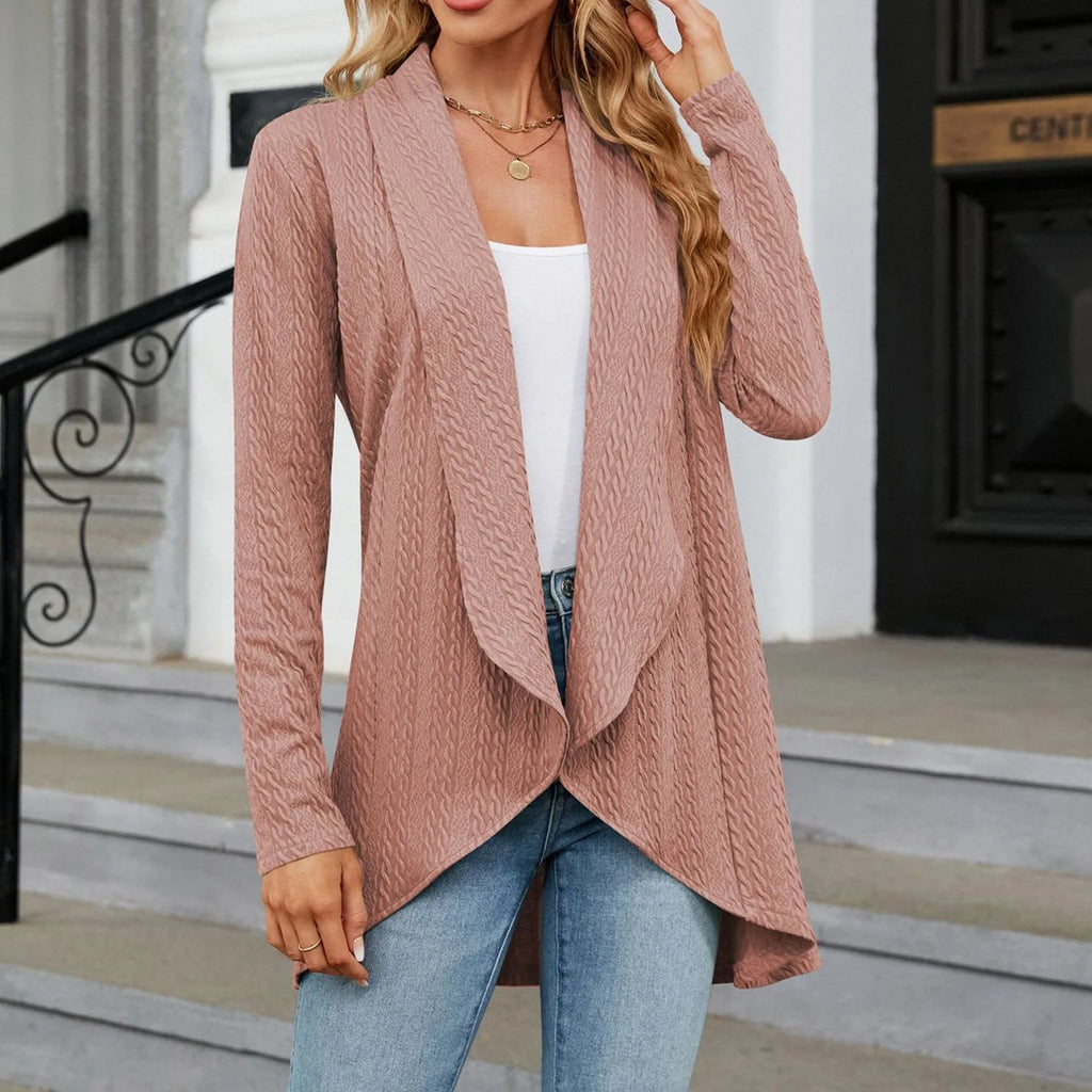 Women'S Draped Front Open Cardigan Casual Long Sleeve Lightweight Knitted Cardigans Ladies Autumn Winter Solid Sweaters