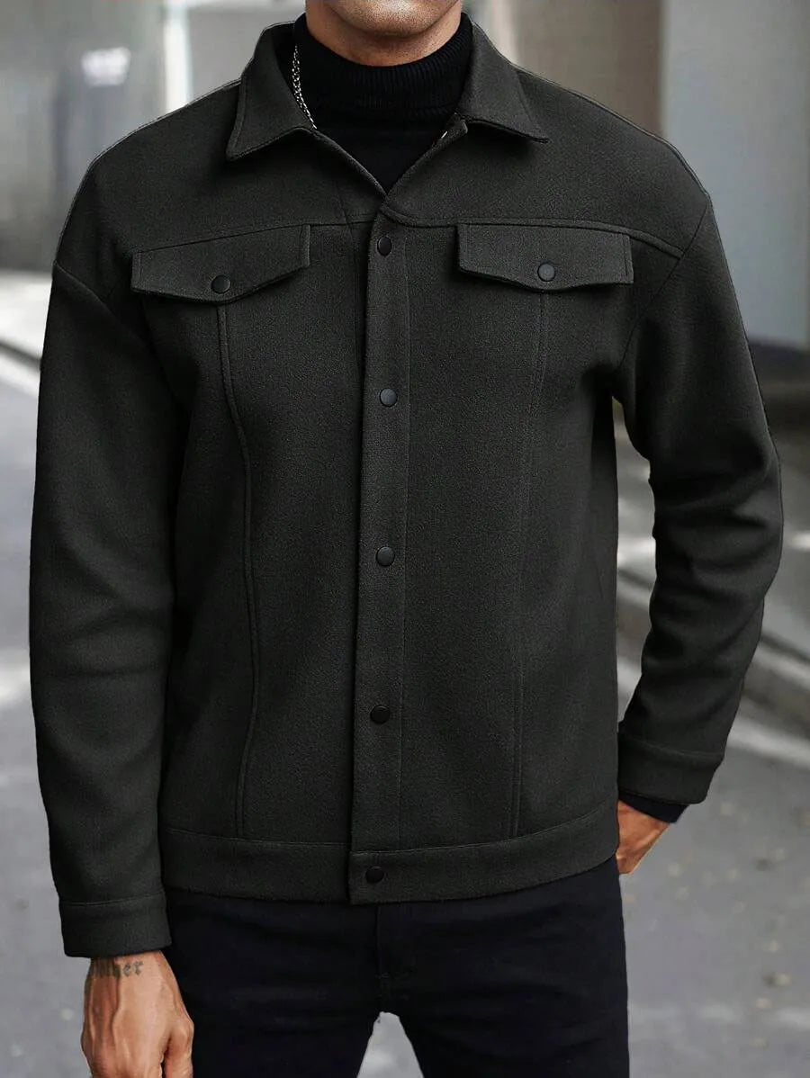 Autumn Winter Men Lapel Woolen Jacket Casual Business Style Loose Warm Thick Outerwear Daily Commute Fashion Sport Coat For Men
