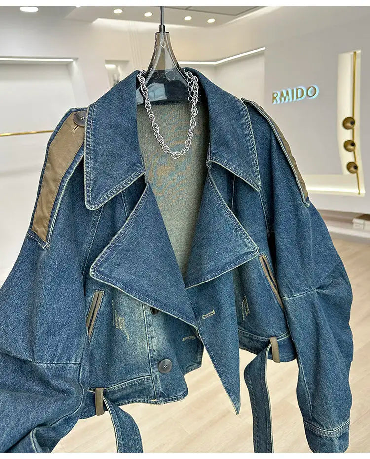 Vintage Blue Jeans Jacket Women's Short Coat Loose Denim Jackets Bomber Jacket Long-sleeved Top Design Aesthetic Goth Trendy