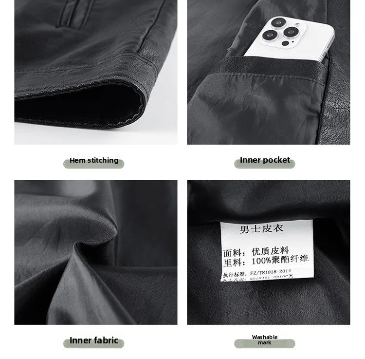 Men's Fashion Motorcycle Style Leather Jacket Autumn Winter Slim Fit Zipper Closure Casual Korean Large Size Coat Outerwear
