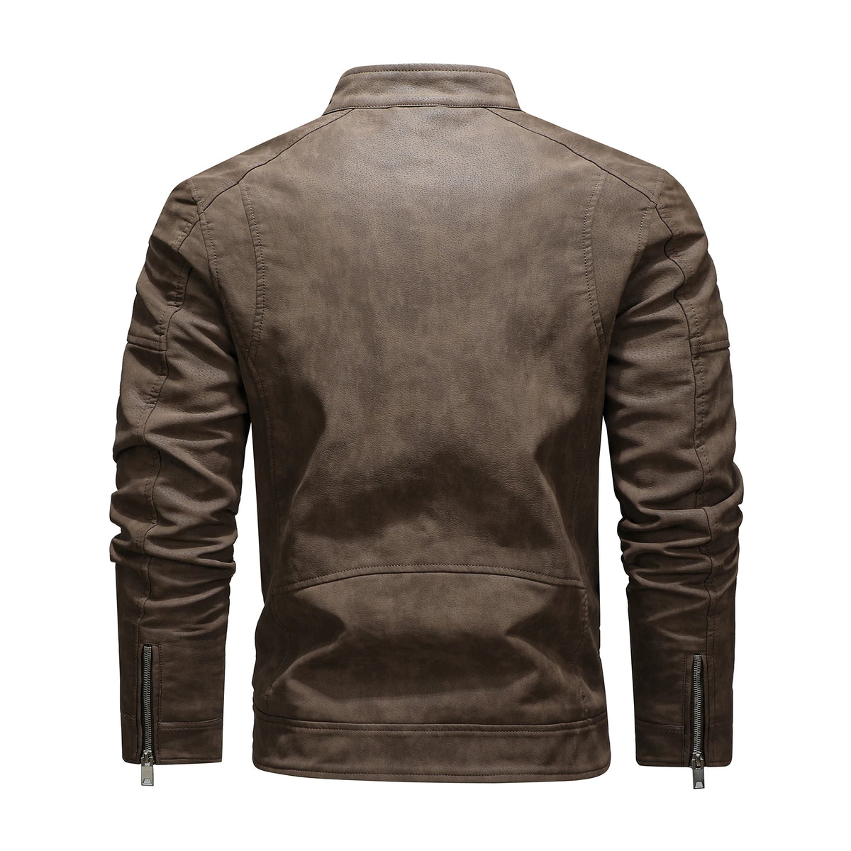 Men's PU Leather Jacket with Fleece Large Lapel Diagonal Front Zip Stand-Up Collar Autumn Winter Warm Casual Coat