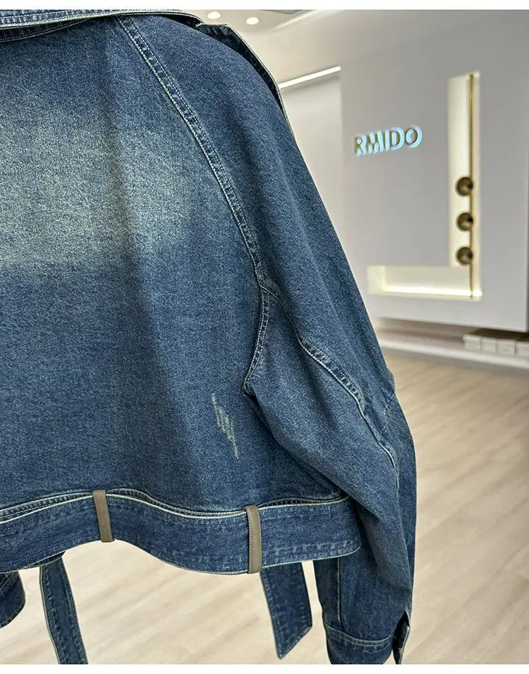 Vintage Blue Jeans Jacket Women's Short Coat Loose Denim Jackets Bomber Jacket Long-sleeved Top Design Aesthetic Goth Trendy