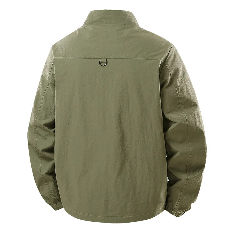 Spring Autumn Men's Jacket Thin Outdoor Fishing Travel Loose Casual Stand Collar Coat Versatile Trendy Large Size Polyester F...
