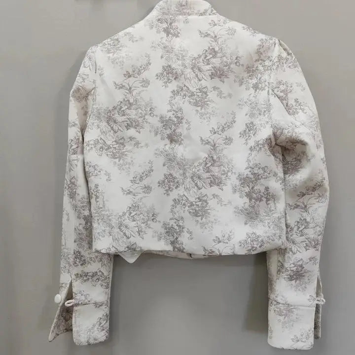 Printed Stand Collar Cropped Jacket Women Slim Open Front Short Coat2026 Autumn Long Sleeve Elegant Office Daily Commuter Outwea