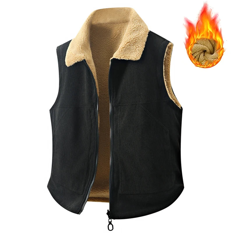 Winter New Men Fleece Warm Vest Men Thick Windproof Corduroy Waistcoats Autumn Outdoor Casual High Quality Sleeveless Vest Male