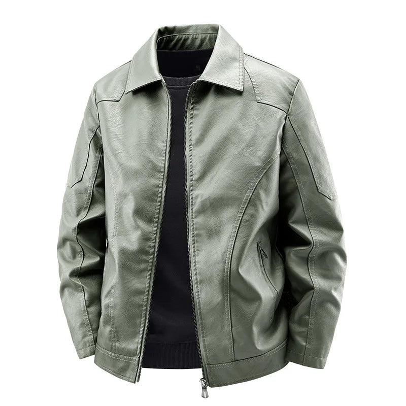 Men's Fashion Motorcycle Style Leather Jacket Autumn Winter Slim Fit Zipper Closure Casual Korean Large Size Coat Outerwear