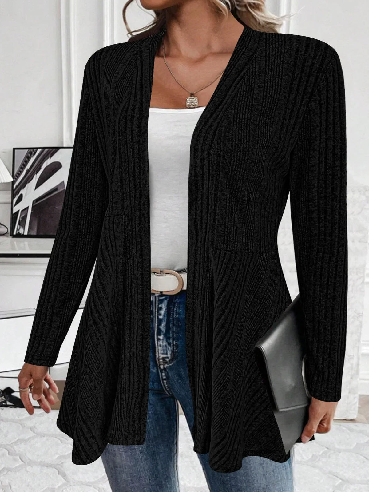 Cardigan Jacket Mid-length Knitted Sweater Autumn and Winter Long-sleeved Casual Solid Color Simple