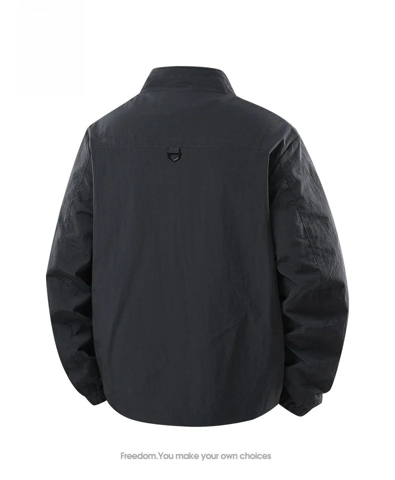 Spring Autumn Men's Jacket Thin Outdoor Fishing Travel Loose Casual Stand Collar Coat Versatile Trendy Large Size Polyester F...