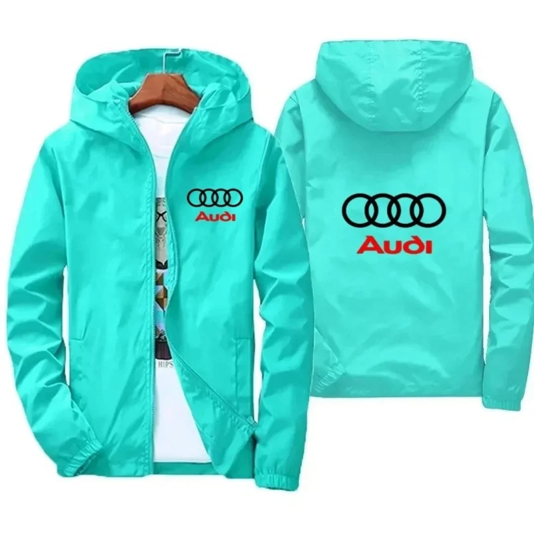 2026 Men's Fashion Windproof Waterproof Jacket with Audi Car Logo for Outdoor Sports Summer Style