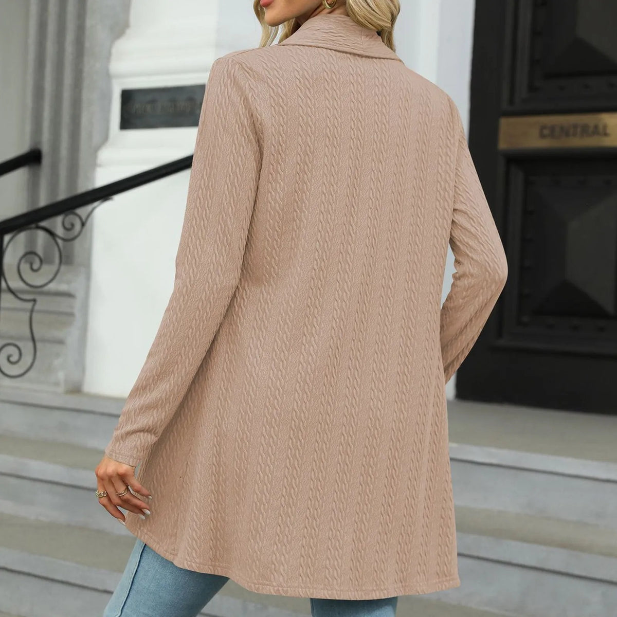 Women'S Draped Front Open Cardigan Casual Long Sleeve Lightweight Knitted Cardigans Ladies Autumn Winter Solid Sweaters