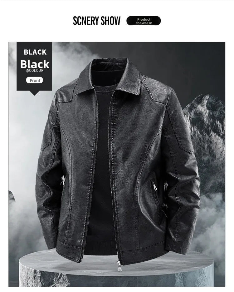 Men's Fashion Motorcycle Style Leather Jacket Autumn Winter Slim Fit Zipper Closure Casual Korean Large Size Coat Outerwear
