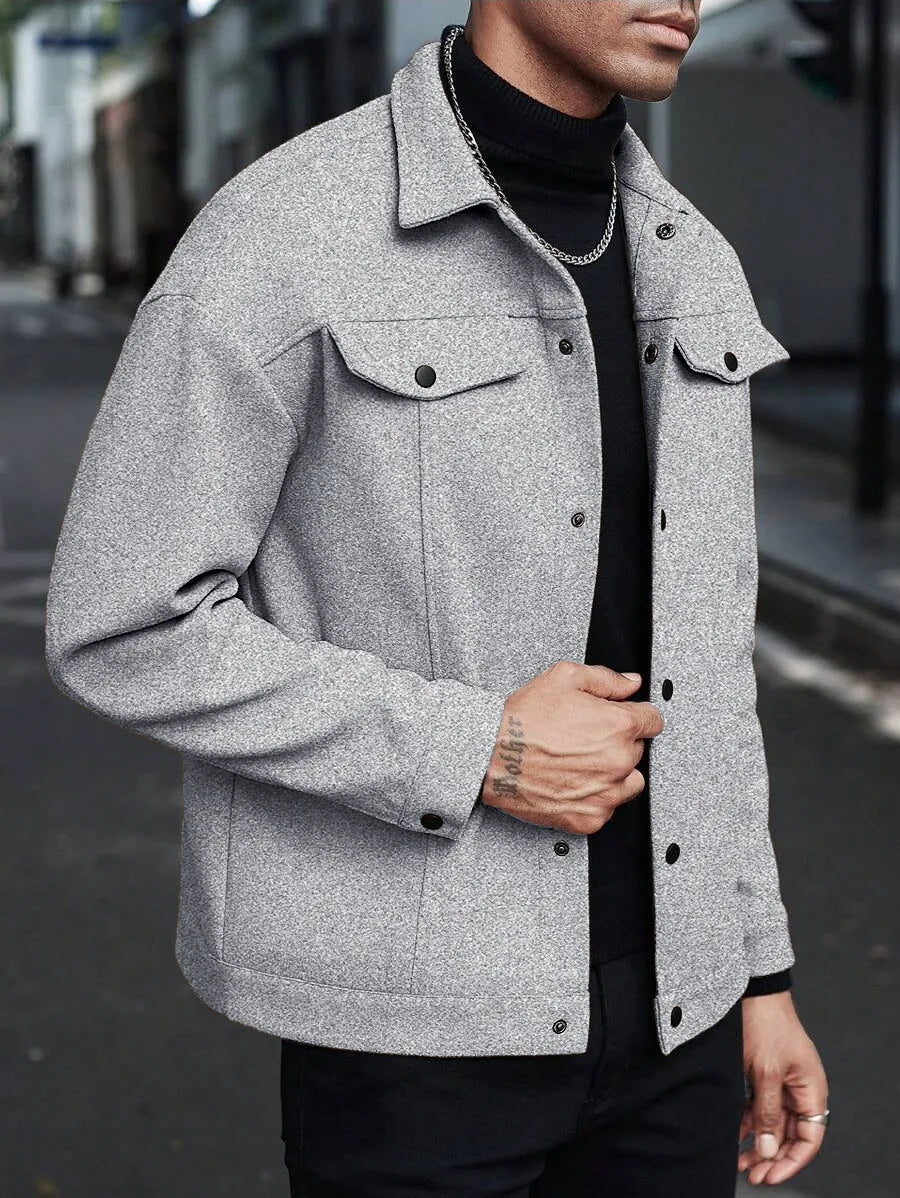 Autumn Winter Men Lapel Woolen Jacket Casual Business Style Loose Warm Thick Outerwear Daily Commute Fashion Sport Coat For Men