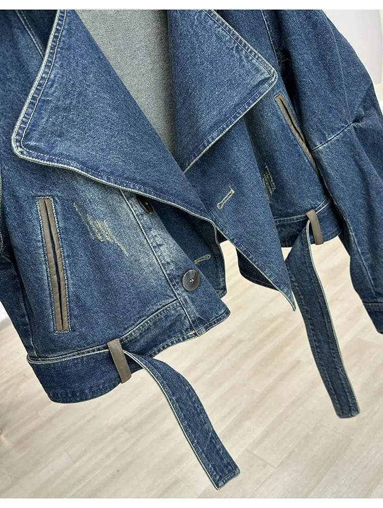 Vintage Blue Jeans Jacket Women's Short Coat Loose Denim Jackets Bomber Jacket Long-sleeved Top Design Aesthetic Goth Trendy