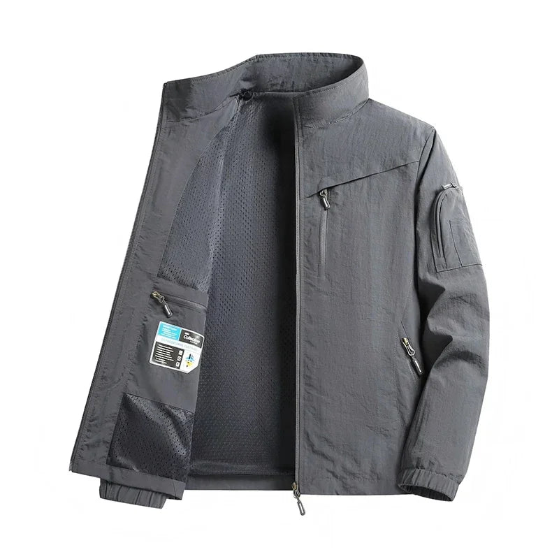Outdoor Stand Collar Cargo Jacket Men 8XL Waterproof Windproof Tactical Military Jacket Multi-pocket Hiking Mountain Coat Male