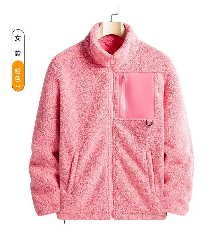 Cashmere Autumn Winter Men's Fleece Jackets Women's Solid Color Coats New Zipper Work Outwear Cold Weather Thermal Jacket