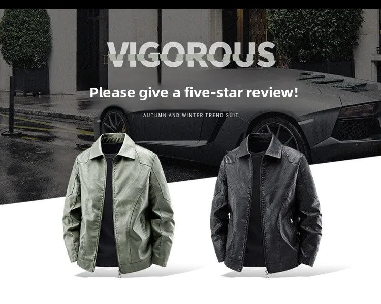Men's Fashion Motorcycle Style Leather Jacket Autumn Winter Slim Fit Zipper Closure Casual Korean Large Size Coat Outerwear