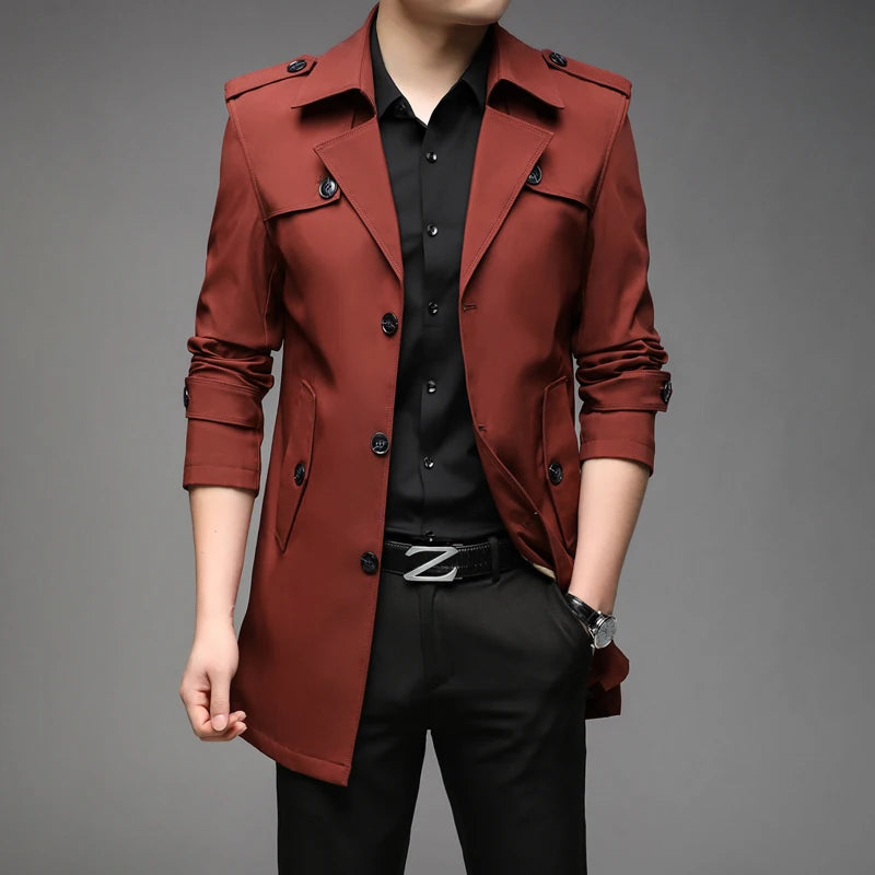 New Spring Men Trench Fashion England Style Long Trench Coats Mens Casual Outerwear Jackets Windbreaker Brand Mens Clothing 2025