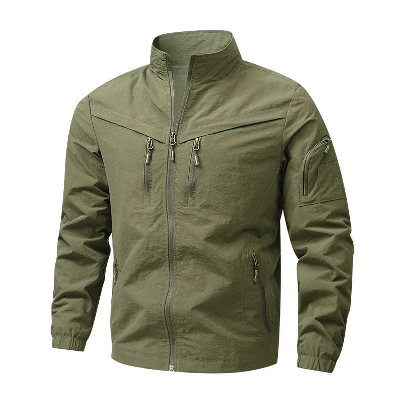 Outdoor Stand Collar Cargo Jacket Men 8XL Waterproof Windproof Tactical Military Jacket Multi-pocket Hiking Mountain Coat Male