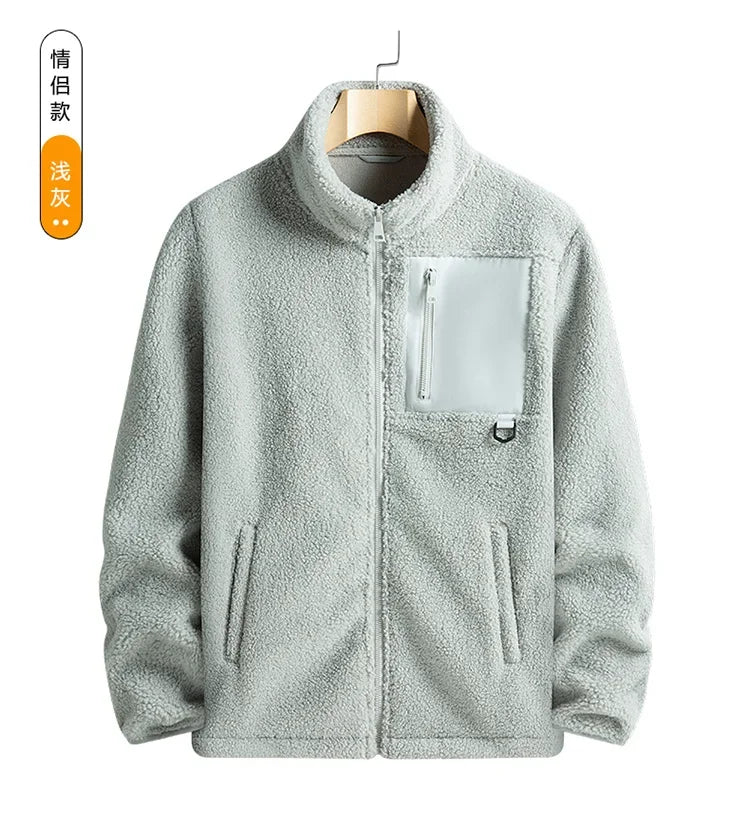 Cashmere Autumn Winter Men's Fleece Jackets Women's Solid Color Coats New Zipper Work Outwear Cold Weather Thermal Jacket