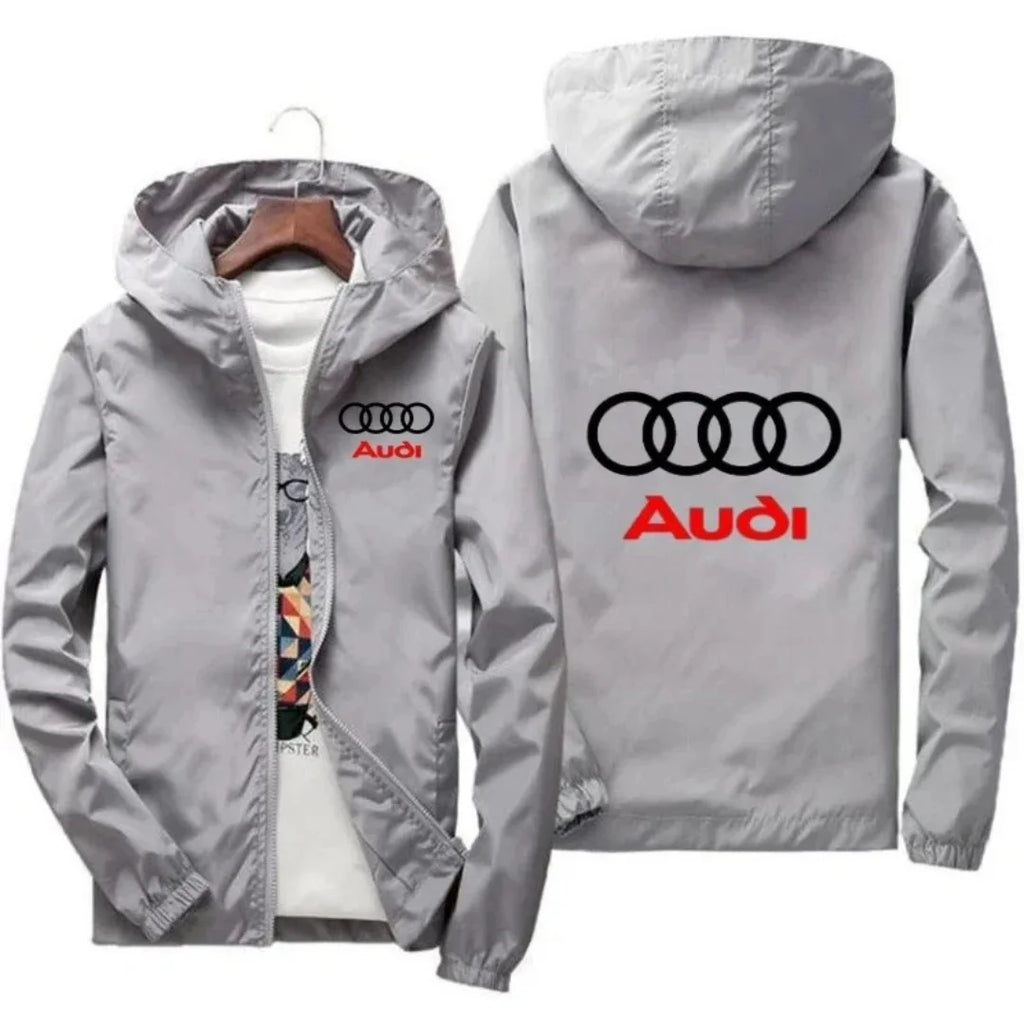 2026 Men's Fashion Windproof Waterproof Jacket with Audi Car Logo for Outdoor Sports Summer Style