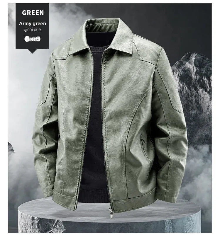 Men's Fashion Motorcycle Style Leather Jacket Autumn Winter Slim Fit Zipper Closure Casual Korean Large Size Coat Outerwear