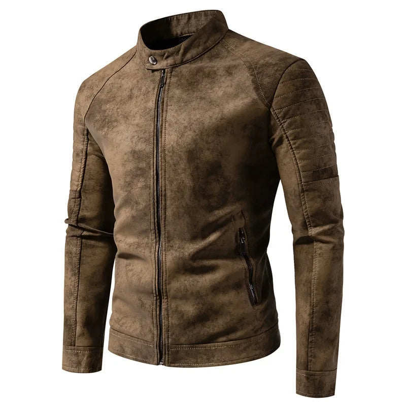 Autumn Winter Breathable Solid Windproof Men Coat New Casual Retro Leather Jacket Outdoors Fashion Versatile Stand Collar Tops
