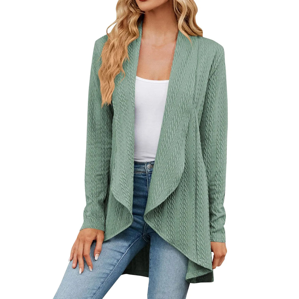 Women'S Draped Front Open Cardigan Casual Long Sleeve Lightweight Knitted Cardigans Ladies Autumn Winter Solid Sweaters