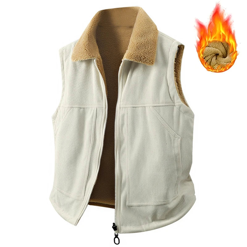 Winter New Men Fleece Warm Vest Men Thick Windproof Corduroy Waistcoats Autumn Outdoor Casual High Quality Sleeveless Vest Male