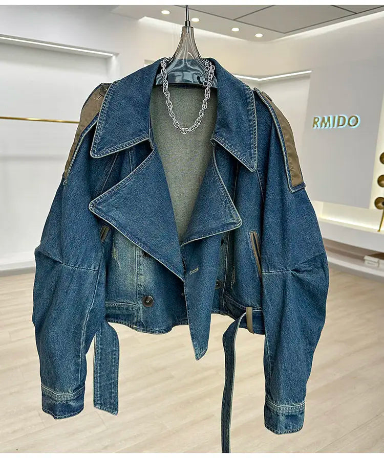 Vintage Blue Jeans Jacket Women's Short Coat Loose Denim Jackets Bomber Jacket Long-sleeved Top Design Aesthetic Goth Trendy