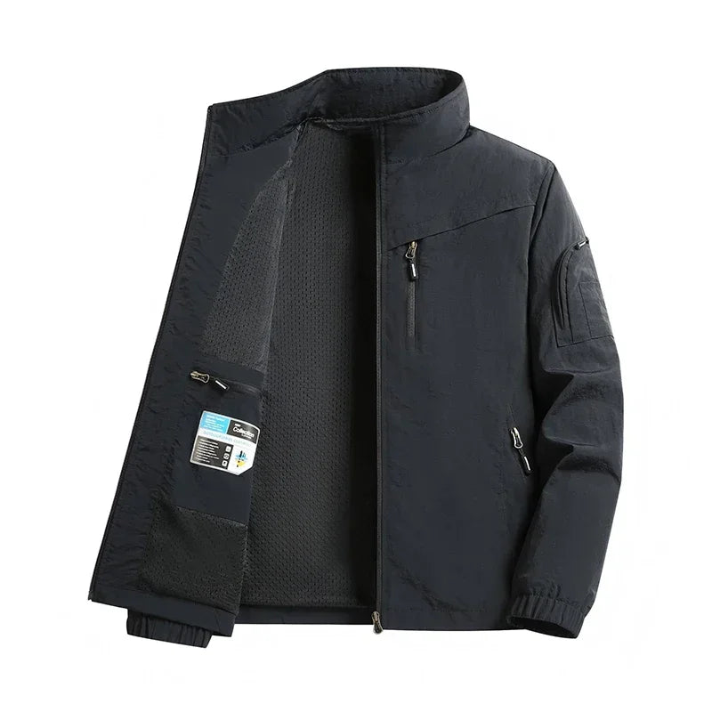 Outdoor Stand Collar Cargo Jacket Men 8XL Waterproof Windproof Tactical Military Jacket Multi-pocket Hiking Mountain Coat Male