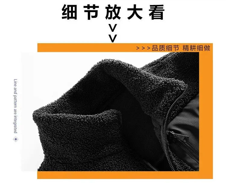 Cashmere Autumn Winter Men's Fleece Jackets Women's Solid Color Coats New Zipper Work Outwear Cold Weather Thermal Jacket