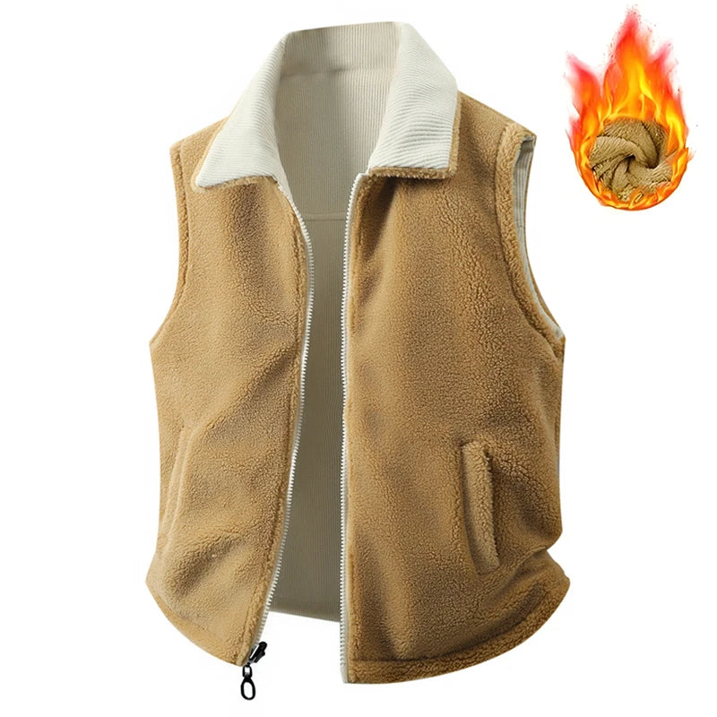 Winter New Men Fleece Warm Vest Men Thick Windproof Corduroy Waistcoats Autumn Outdoor Casual High Quality Sleeveless Vest Male
