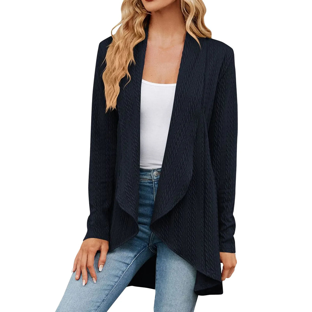 Women'S Draped Front Open Cardigan Casual Long Sleeve Lightweight Knitted Cardigans Ladies Autumn Winter Solid Sweaters
