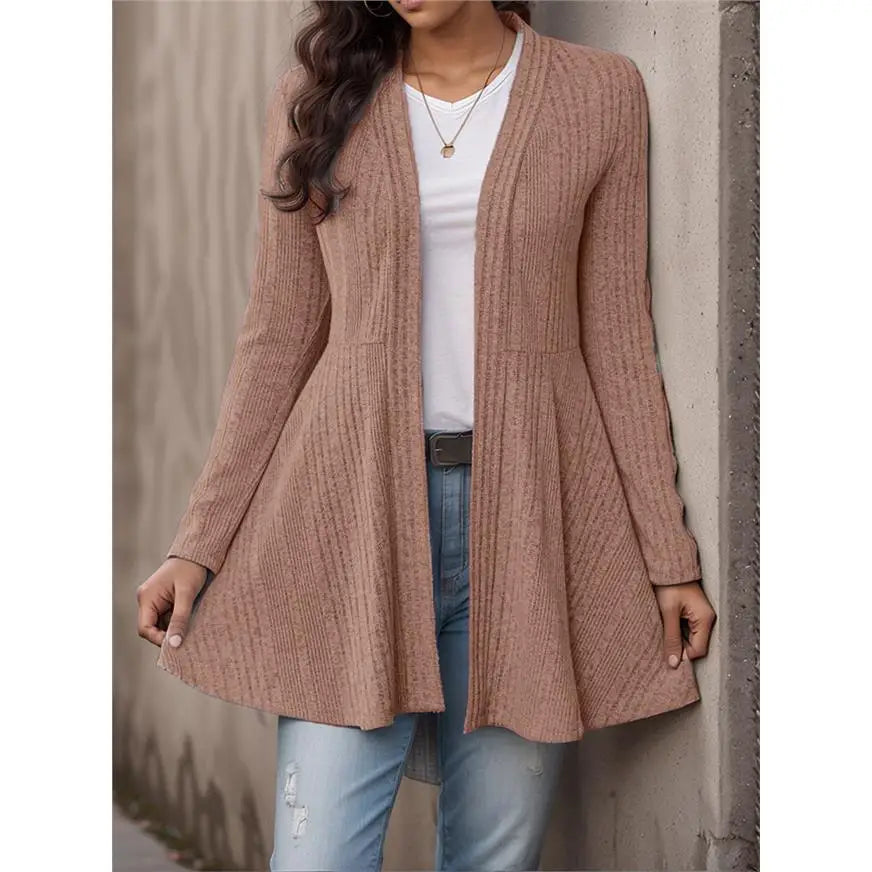 Casual Knitted Cardigan Women's Autumn Winter Linen Blend Long Sleeve Breathable Soft Feel  Color Fashion City Walk Top