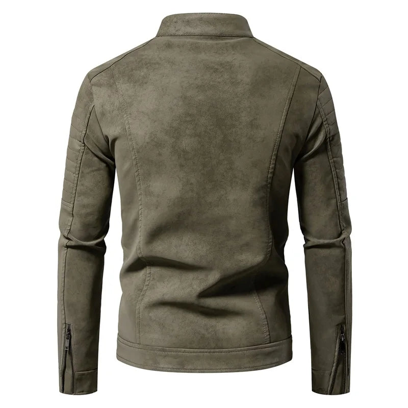 Autumn Winter Breathable Solid Windproof Men Coat New Casual Retro Leather Jacket Outdoors Fashion Versatile Stand Collar Tops