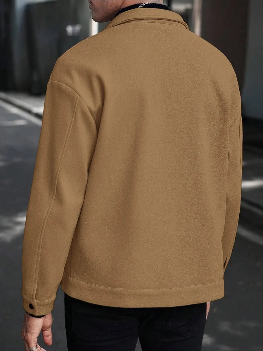 Autumn Winter Men Lapel Woolen Jacket Casual Business Style Loose Warm Thick Outerwear Daily Commute Fashion Sport Coat For Men